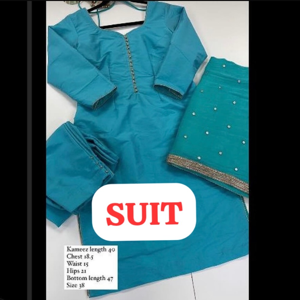 Teal Women’s Indian suit 3piece Set with Embellished Dupatta Indian outfit